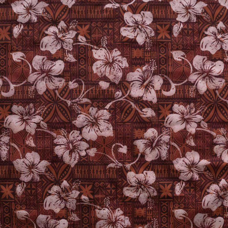 Hibiscus on Traditional Tapa design Fabric | Polyester