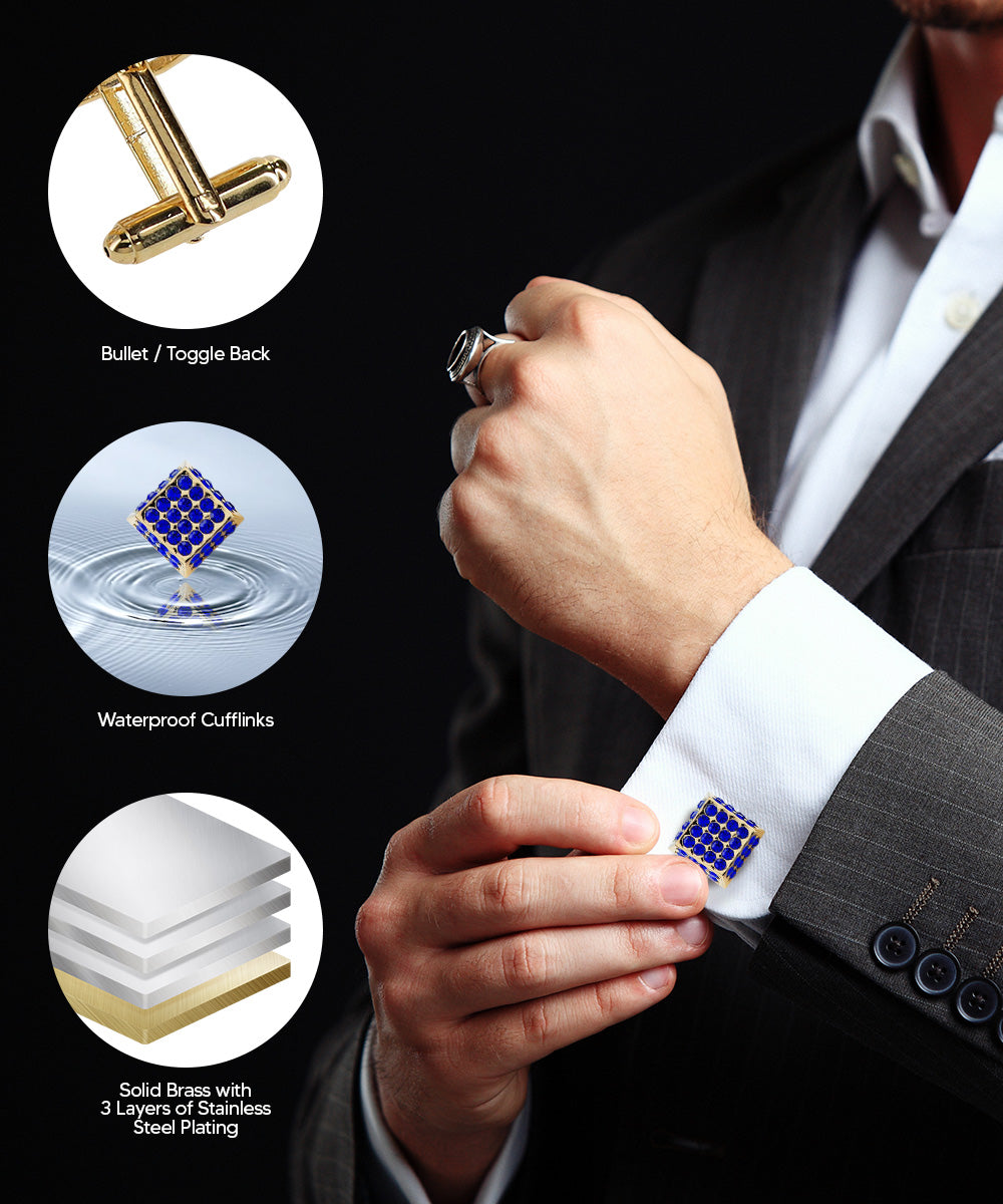 Vittorio Vico Men's Large Square Studded Colored Crystal Cufflinks: CL76XX Series