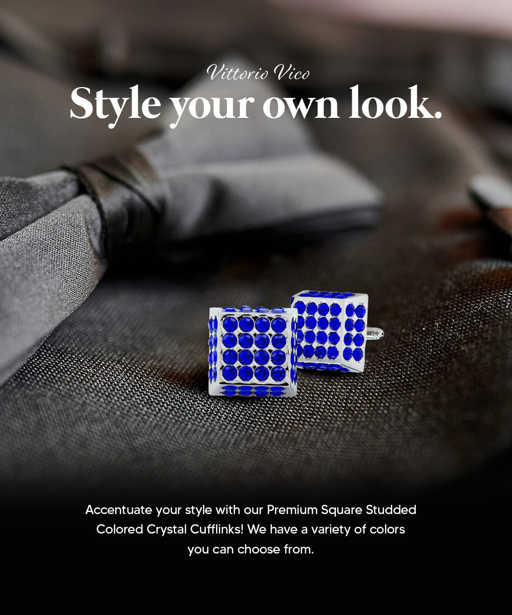 Vittorio Vico Men's Large Square Studded Colored Crystal Cufflinks: CL76XX Series