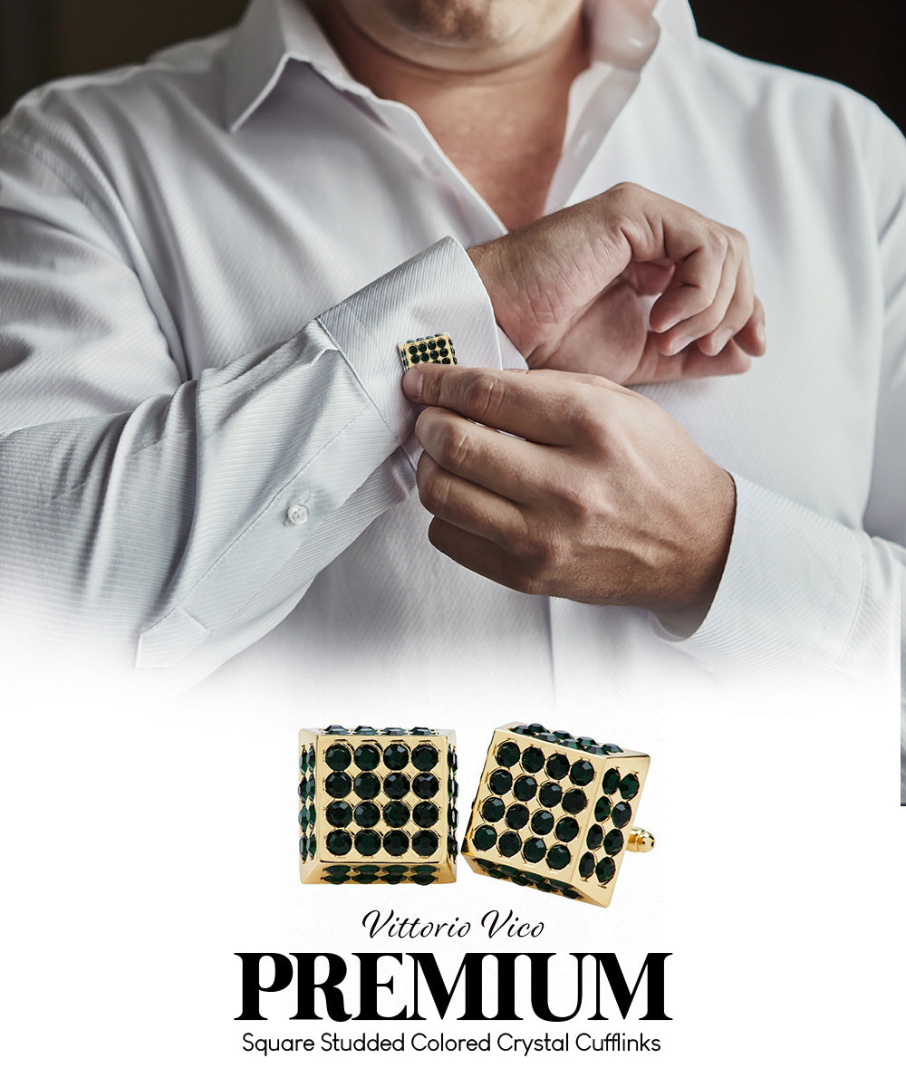 Vittorio Vico Men's Large Square Studded Colored Crystal Cufflinks: CL76XX Series