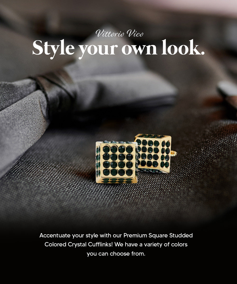 Vittorio Vico Men's Large Square Studded Colored Crystal Cufflinks: CL76XX Series