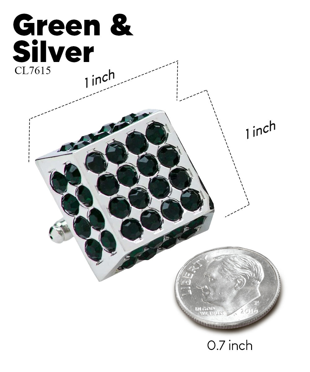 Vittorio Vico Men's Large Square Studded Colored Crystal Cufflinks: CL76XX Series