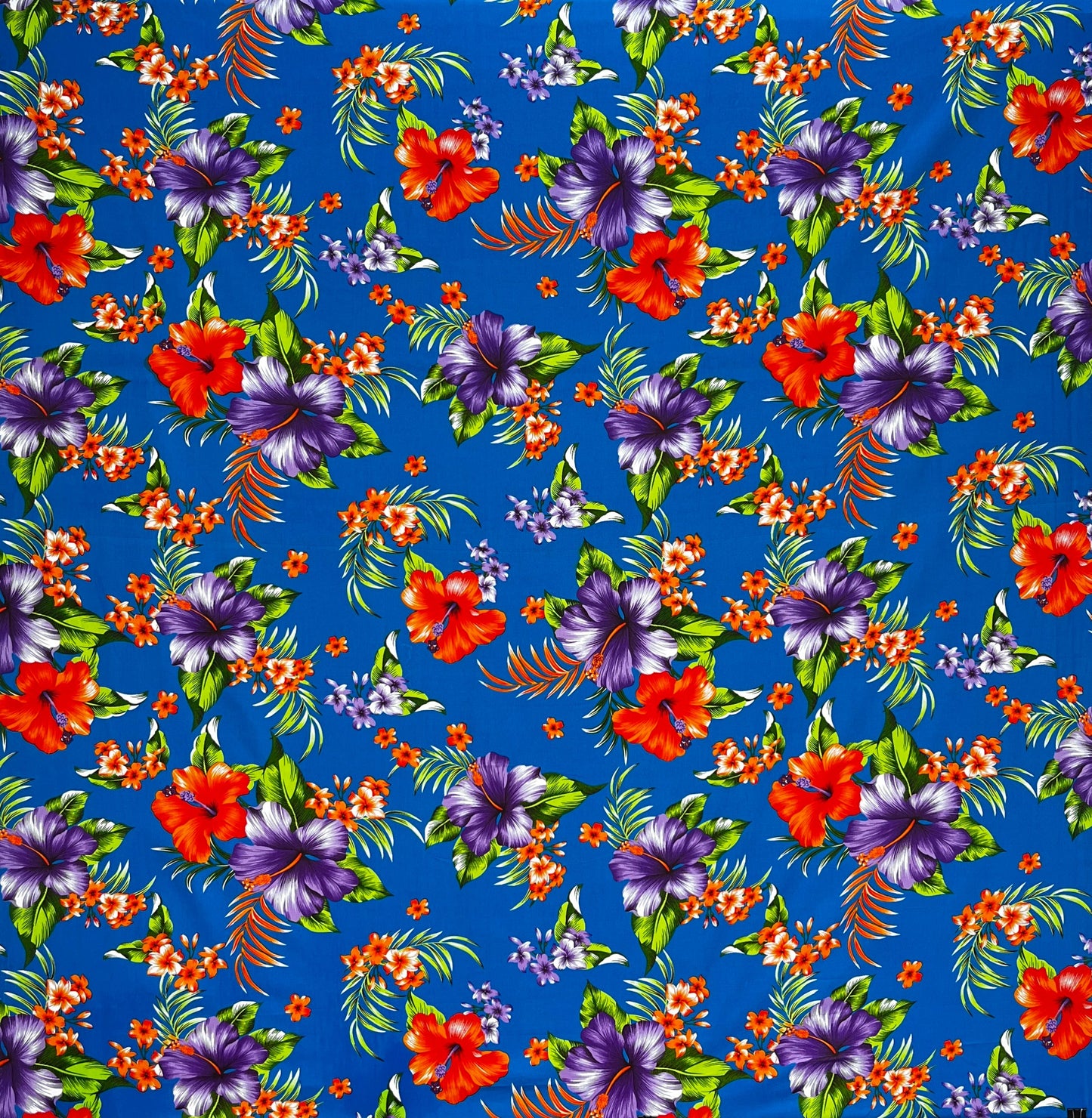Hibiscus Palm Leaves Cluster All Over design Fabric | Cotton