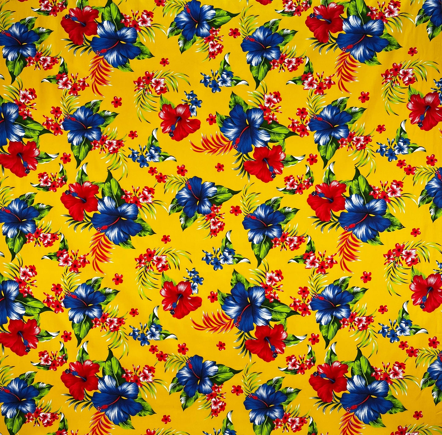 Hibiscus Palm Leaves Cluster All Over design Fabric | Cotton