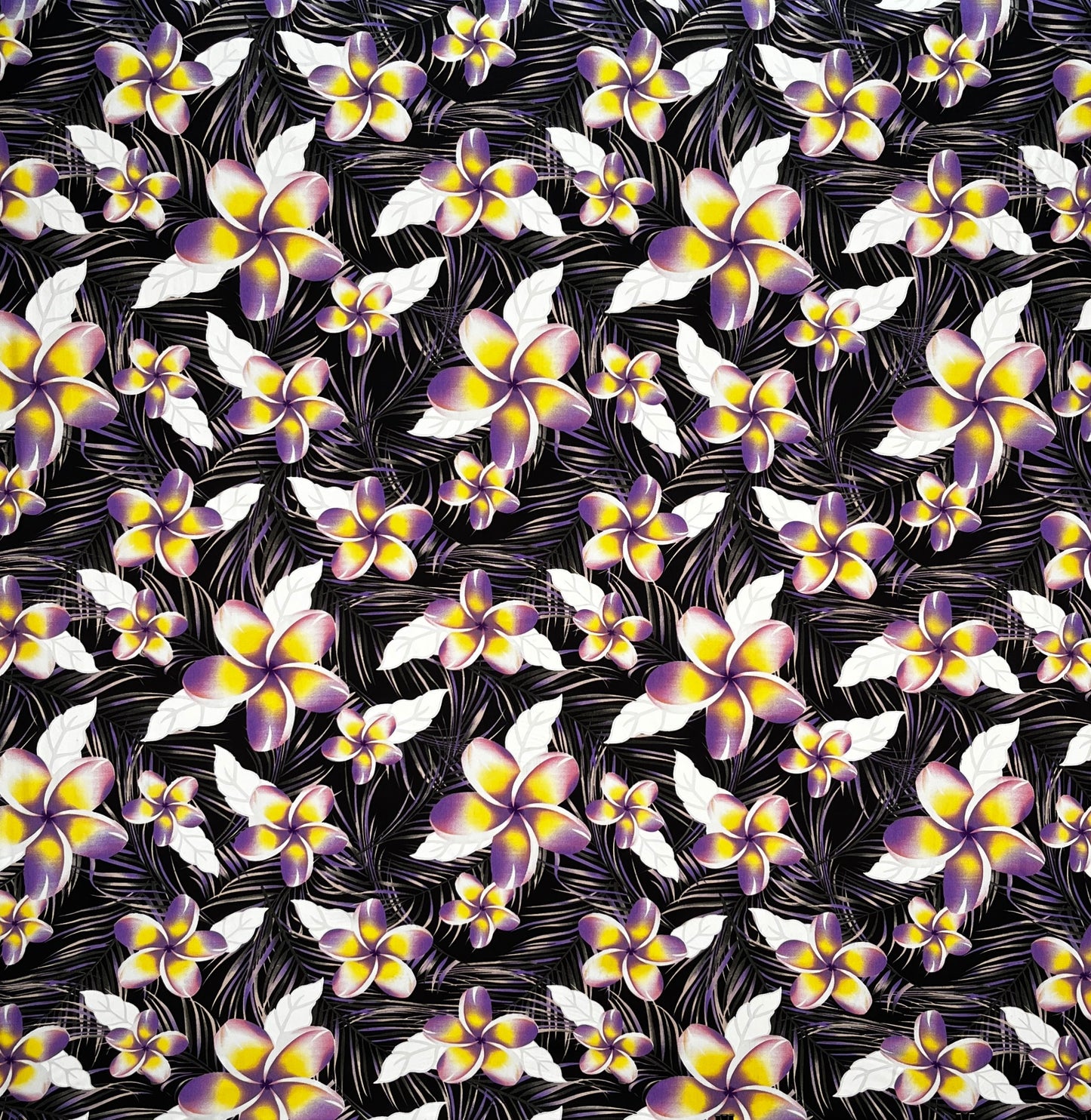 Plumeria & Tropical Leaves Print Fabric | Rayon Poplin
