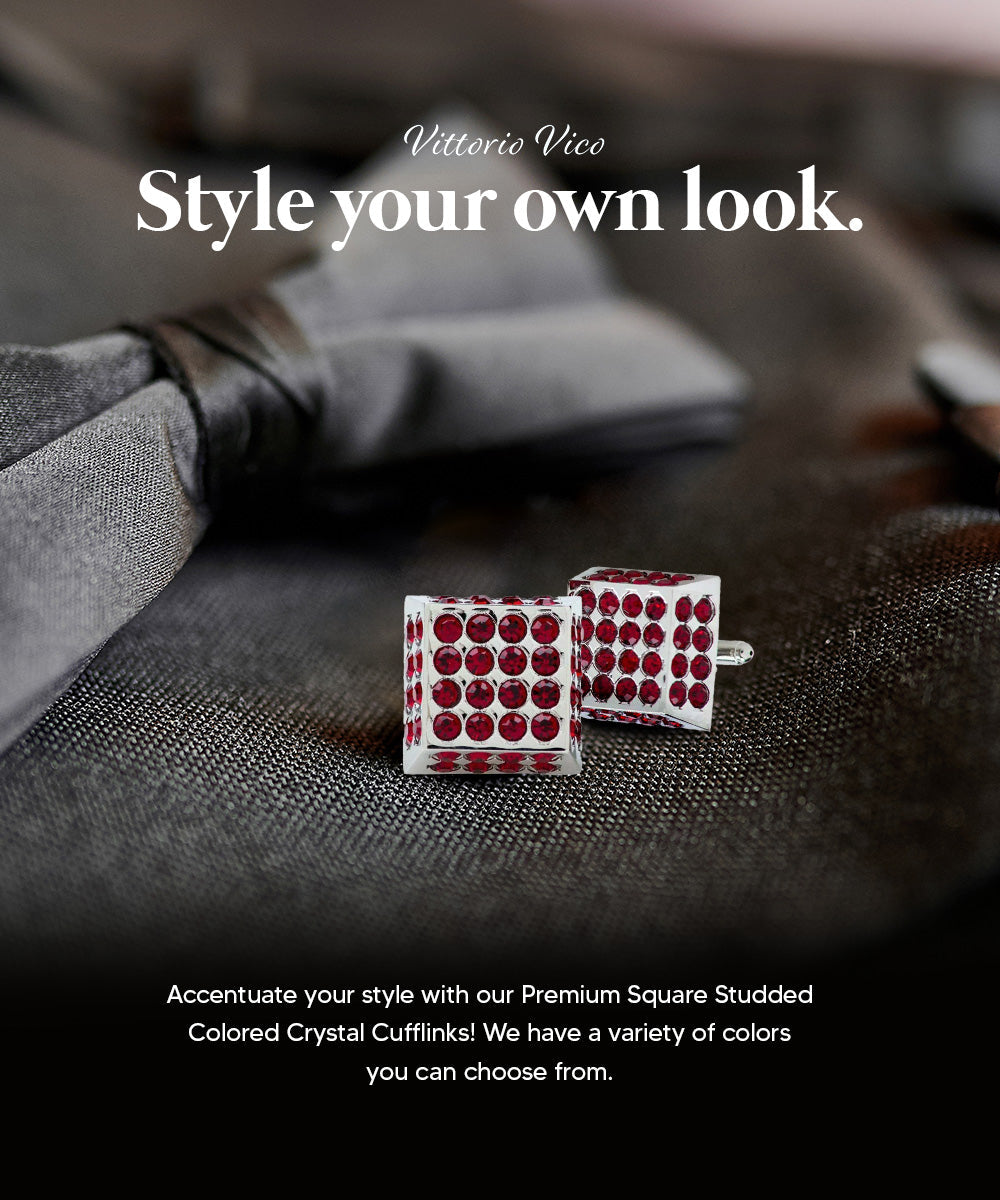 Vittorio Vico Men's Large Square Studded Colored Crystal Cufflinks: CL76XX Series