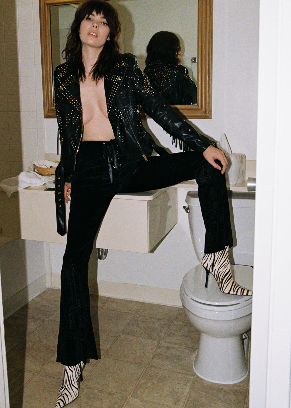 Black Burnout Velvet Bell Bottoms