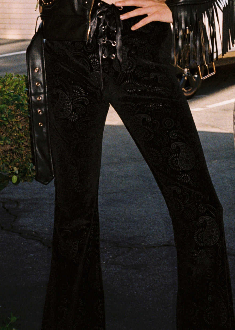 Black Burnout Velvet Bell Bottoms