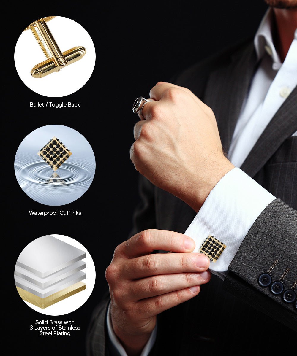 Vittorio Vico Men's Large Square Studded Colored Crystal Cufflinks: CL76XX Series