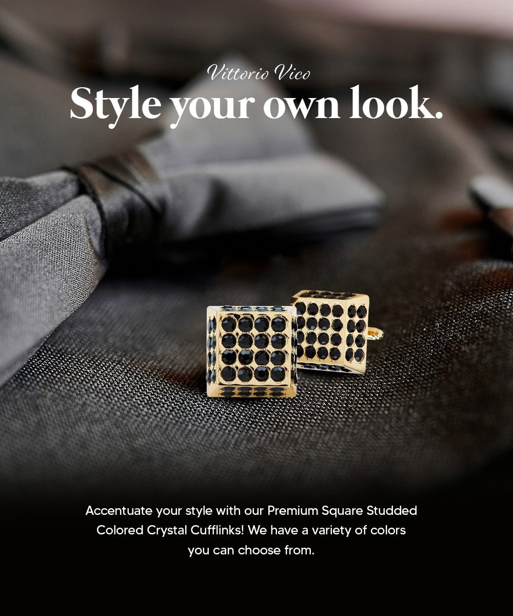 Vittorio Vico Men's Large Square Studded Colored Crystal Cufflinks: CL76XX Series