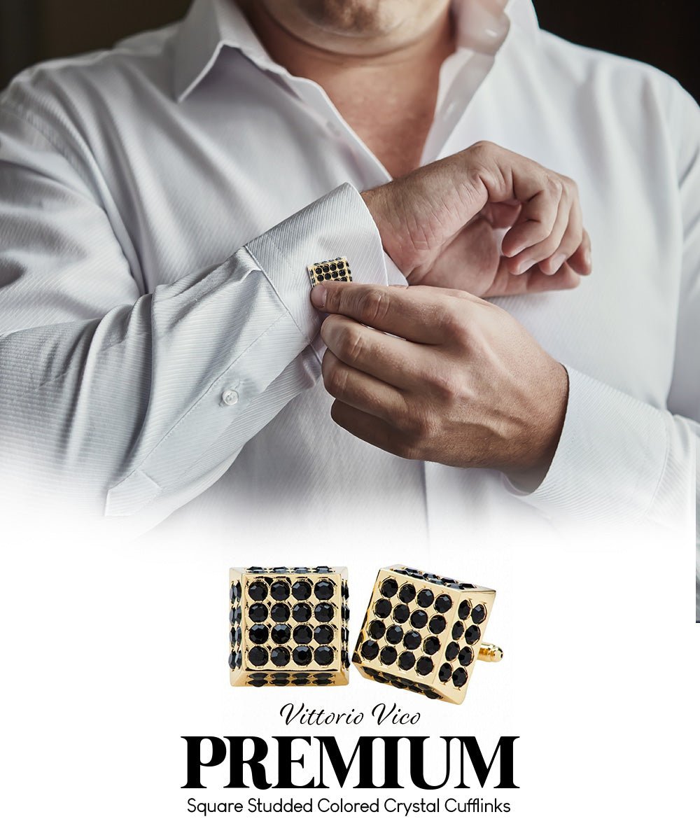 Vittorio Vico Men's Large Square Studded Colored Crystal Cufflinks: CL76XX Series