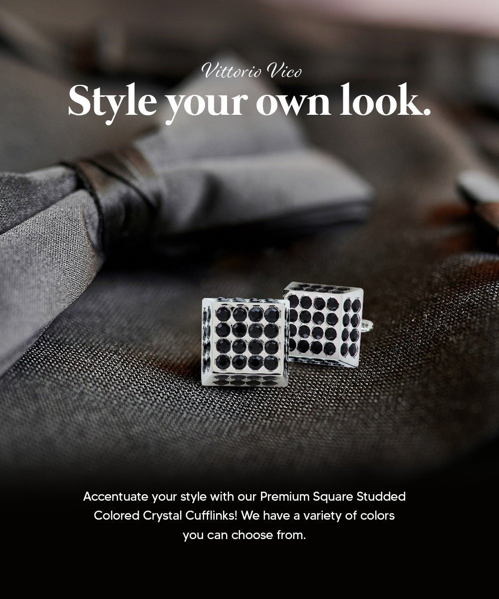 Vittorio Vico Men's Large Square Studded Colored Crystal Cufflinks: CL76XX Series