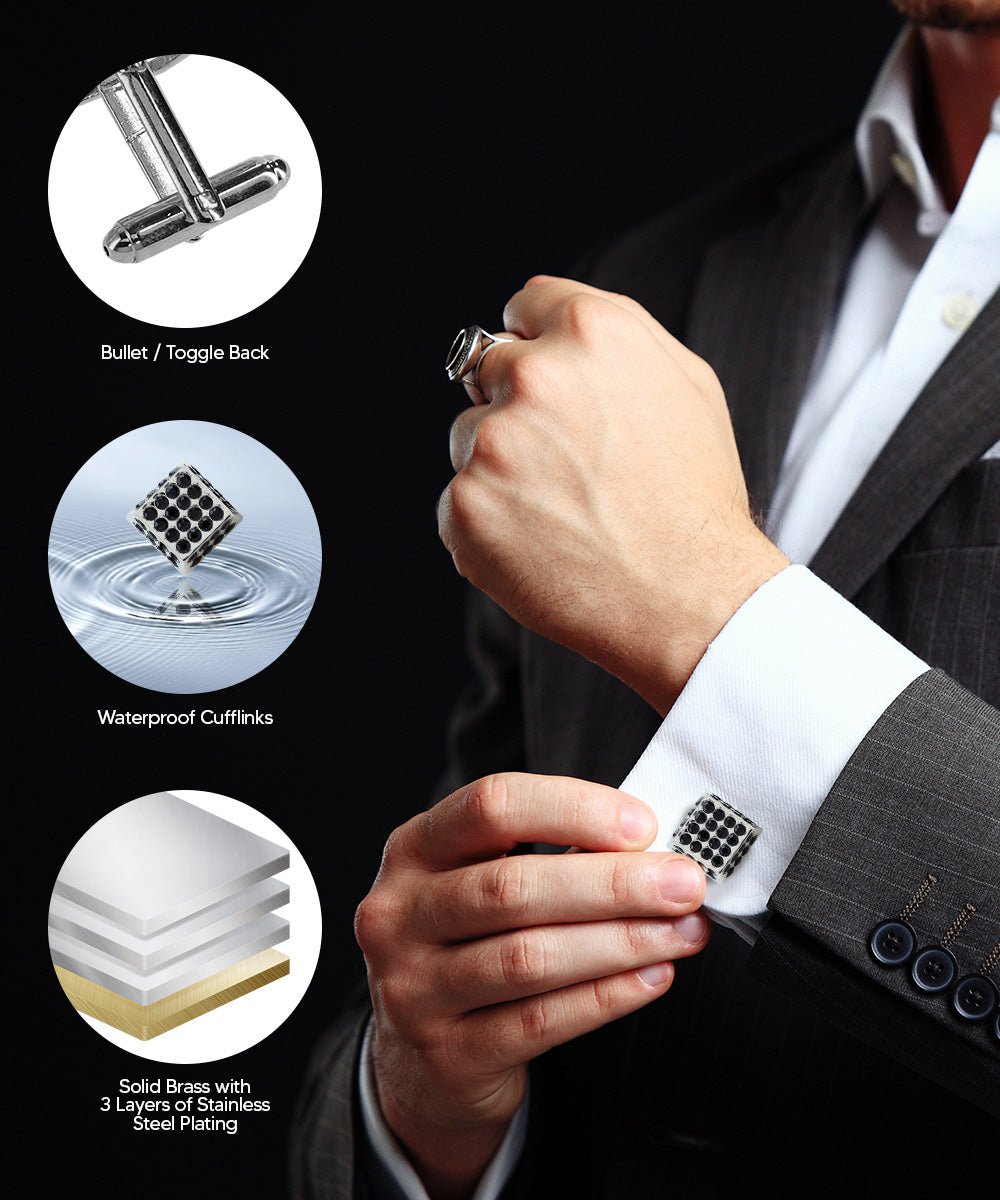 Vittorio Vico Men's Large Square Studded Colored Crystal Cufflinks: CL76XX Series