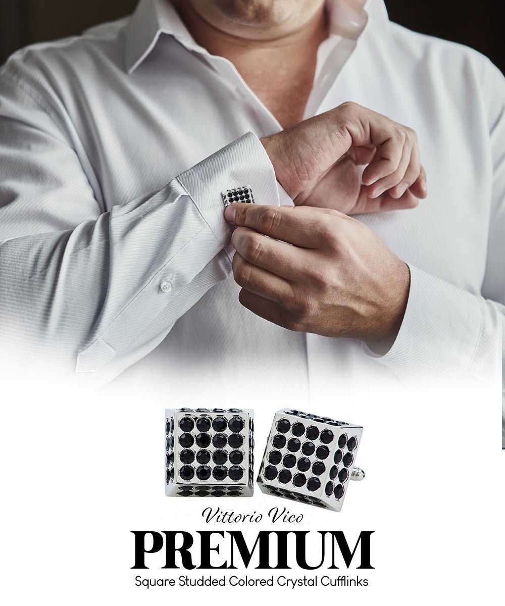 Vittorio Vico Men's Large Square Studded Colored Crystal Cufflinks: CL76XX Series