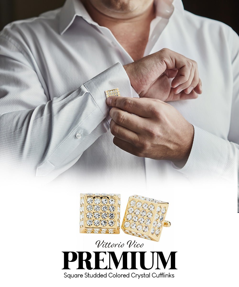 Vittorio Vico Men's Large Square Studded Colored Crystal Cufflinks: CL76XX Series