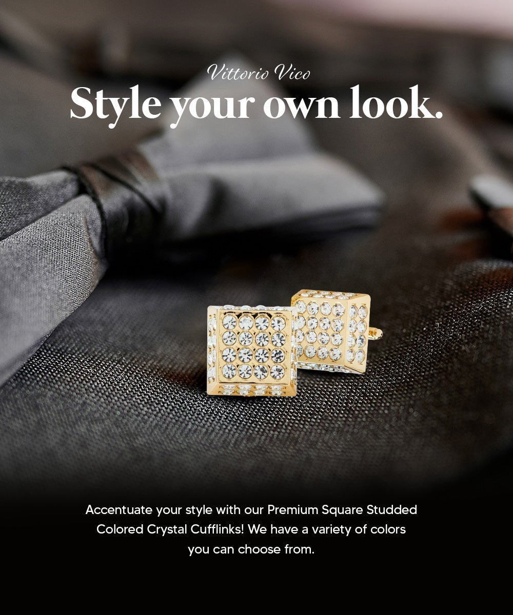 Vittorio Vico Men's Large Square Studded Colored Crystal Cufflinks: CL76XX Series