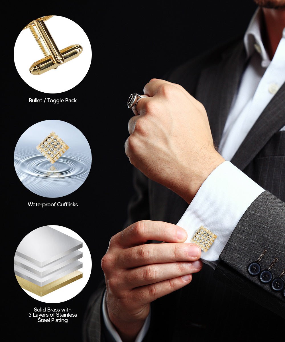 Vittorio Vico Men's Large Square Studded Colored Crystal Cufflinks: CL76XX Series
