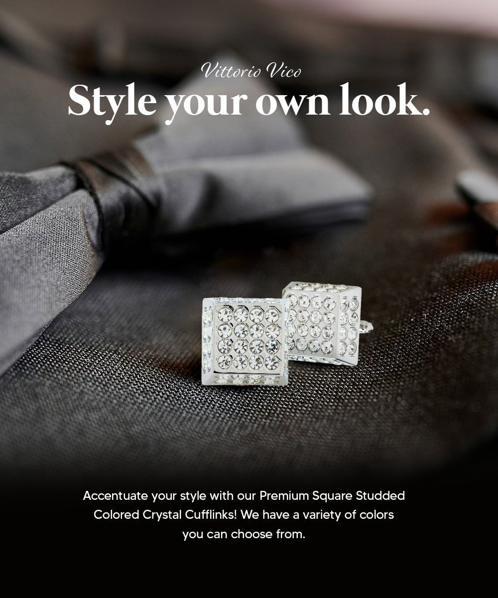 Vittorio Vico Men's Large Square Studded Colored Crystal Cufflinks: CL76XX Series