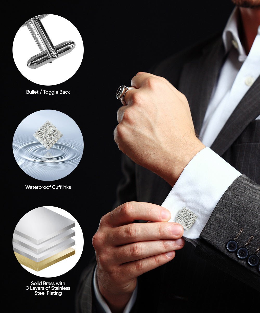 Vittorio Vico Men's Large Square Studded Colored Crystal Cufflinks: CL76XX Series