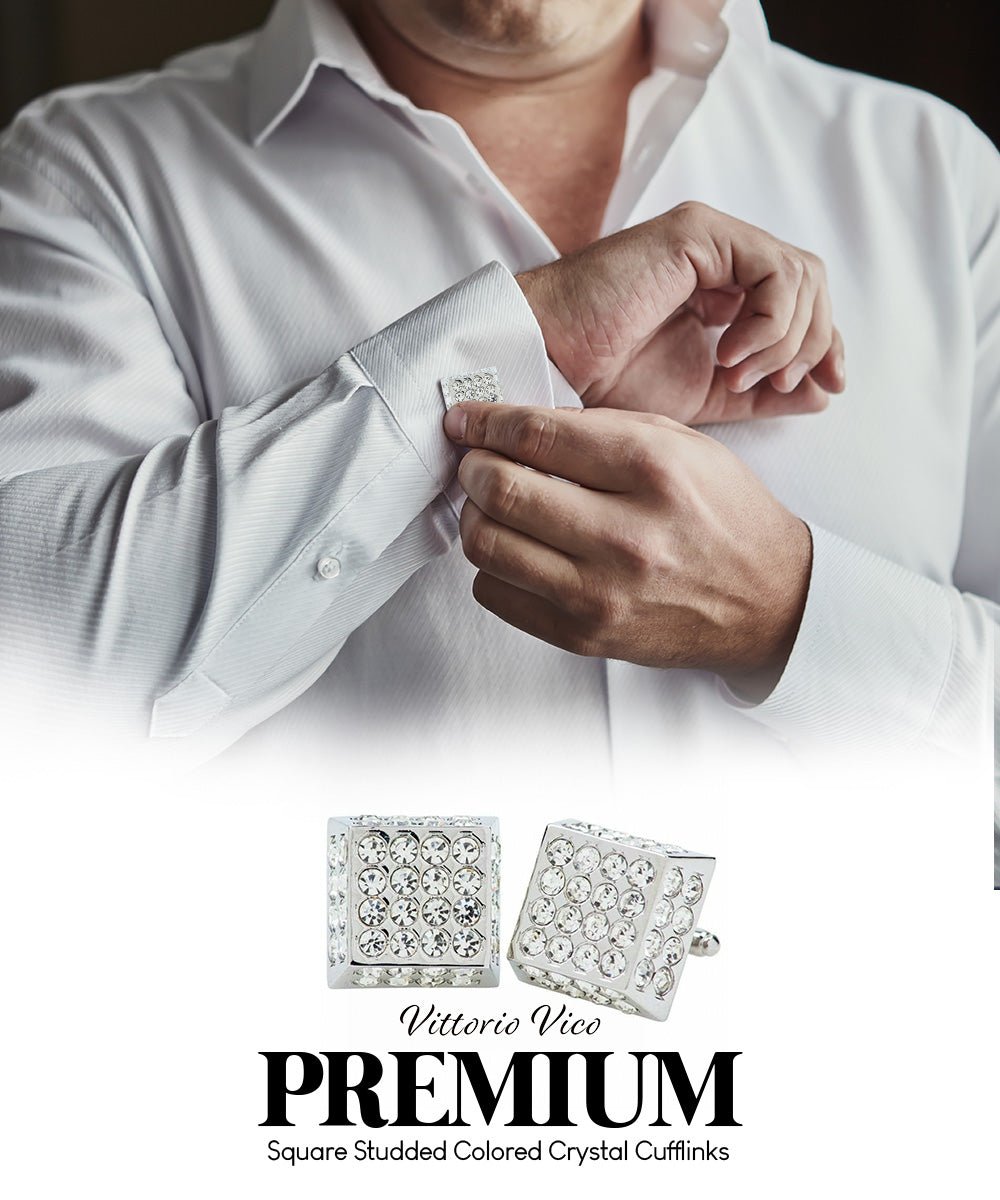 Vittorio Vico Men's Large Square Studded Colored Crystal Cufflinks: CL76XX Series