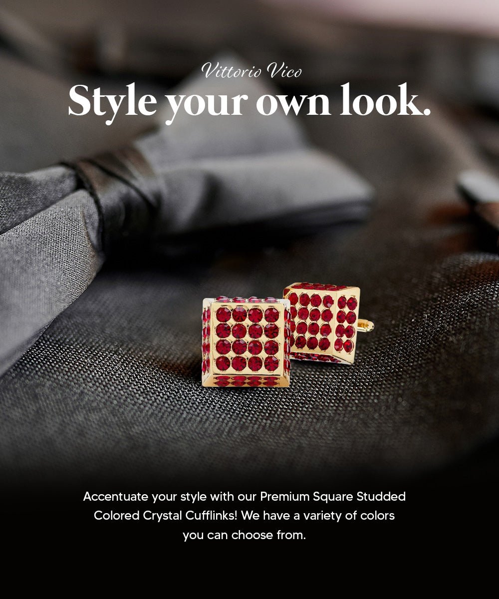 Vittorio Vico Men's Large Square Studded Colored Crystal Cufflinks: CL76XX Series
