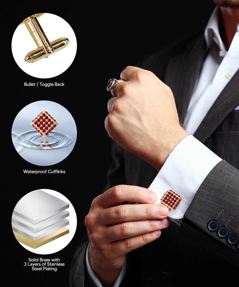 Vittorio Vico Men's Large Square Studded Colored Crystal Cufflinks: CL76XX Series