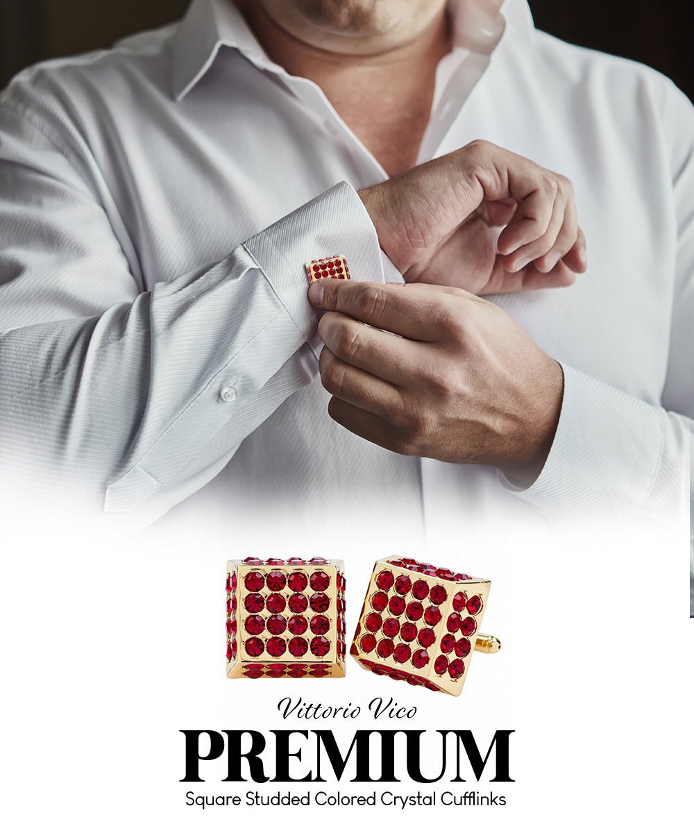 Vittorio Vico Men's Large Square Studded Colored Crystal Cufflinks: CL76XX Series