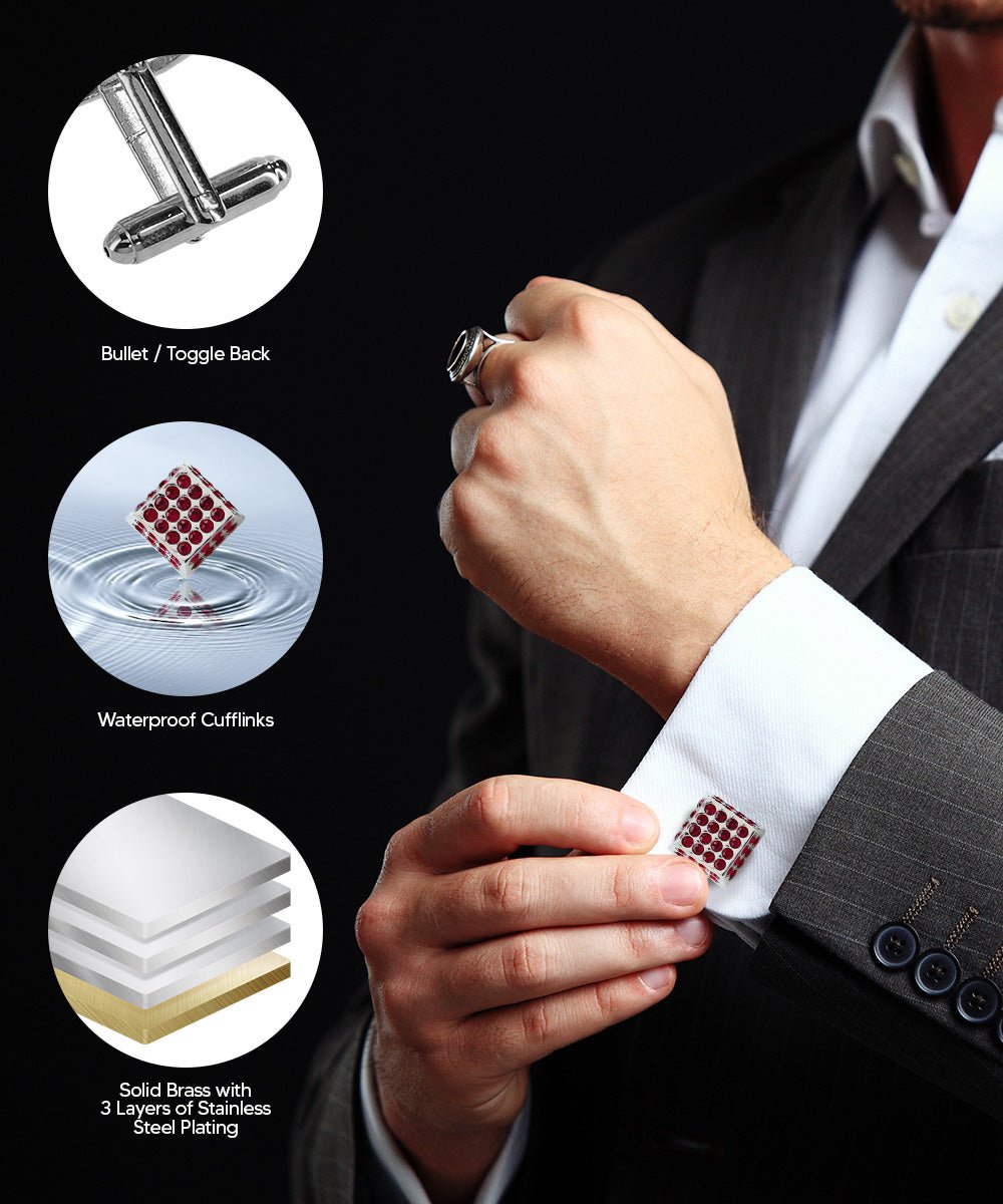 Vittorio Vico Men's Large Square Studded Colored Crystal Cufflinks: CL76XX Series