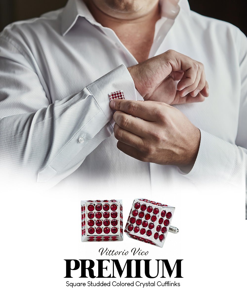 Vittorio Vico Men's Large Square Studded Colored Crystal Cufflinks: CL76XX Series