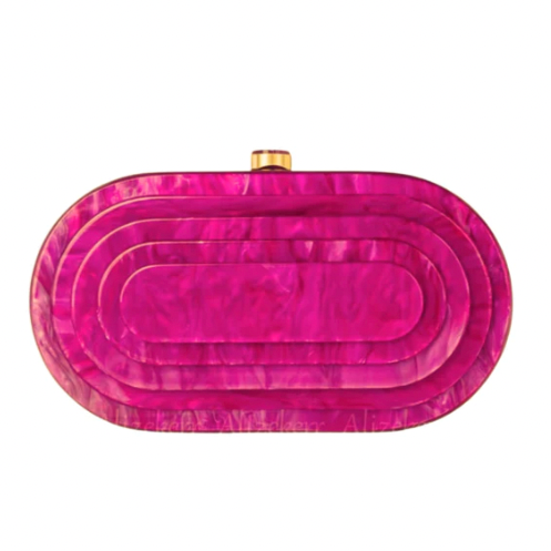 Art Deco Acrylic Oval Clutch Handbag - Rose