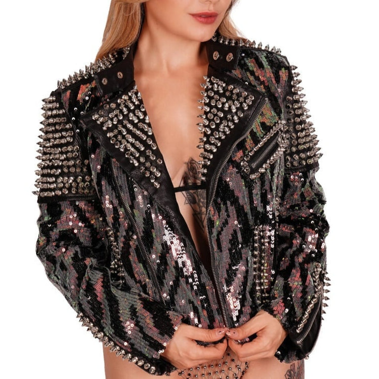 Glam Punk Sequin and Spikes Jacket