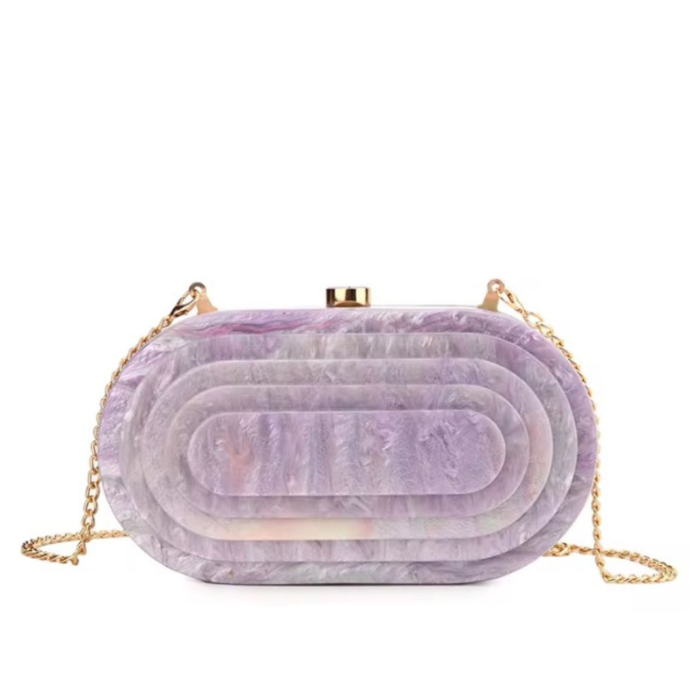 Art Deco Acrylic Oval Clutch Handbag - Lilac