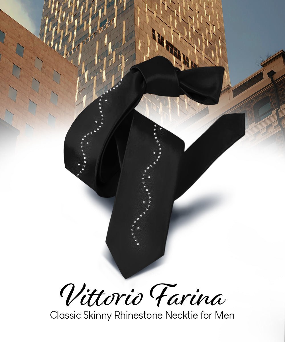 Vittorio Farina Men's Satin Skinny Necktie with Rhinestones