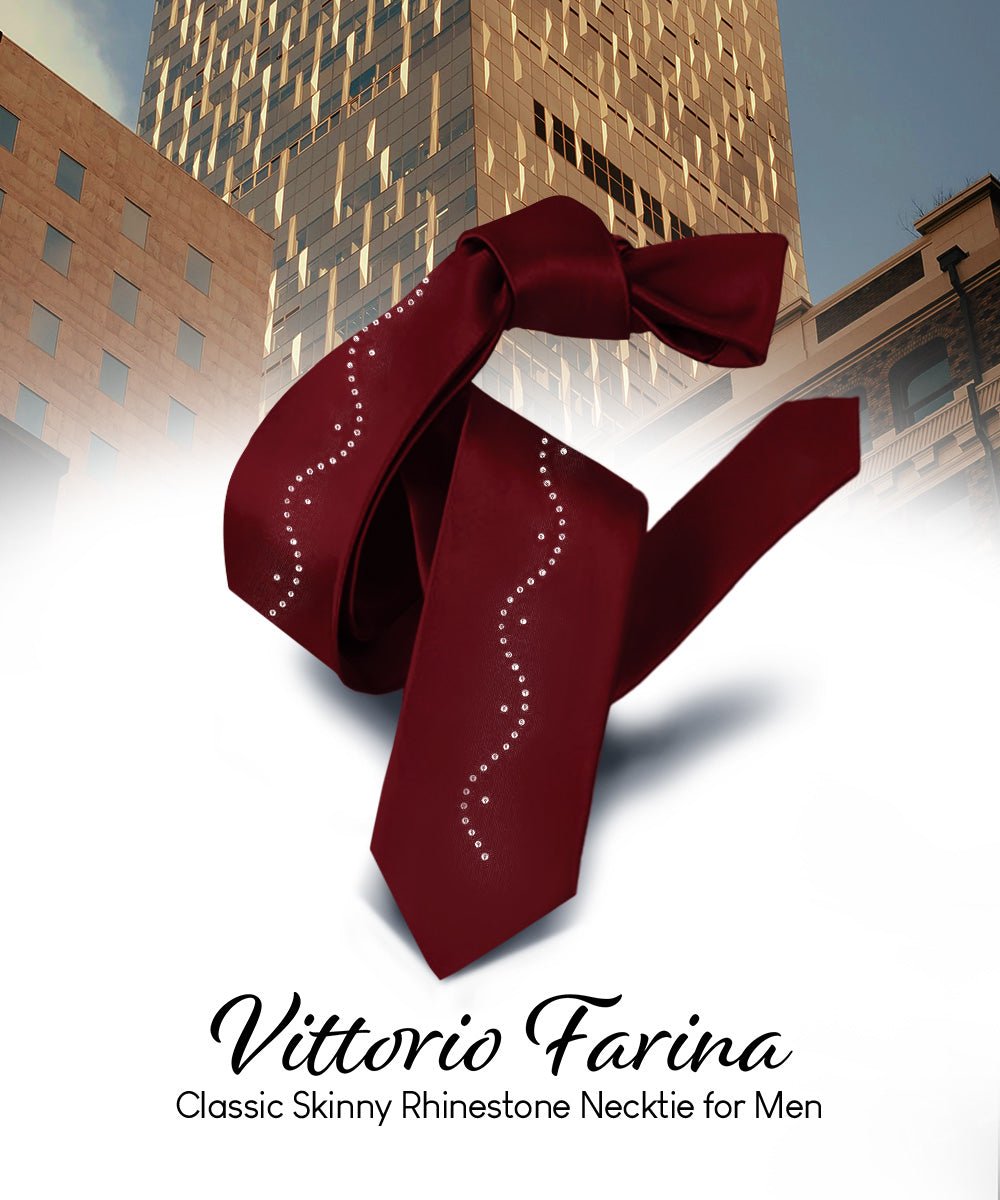 Vittorio Farina Men's Satin Skinny Necktie with Rhinestones