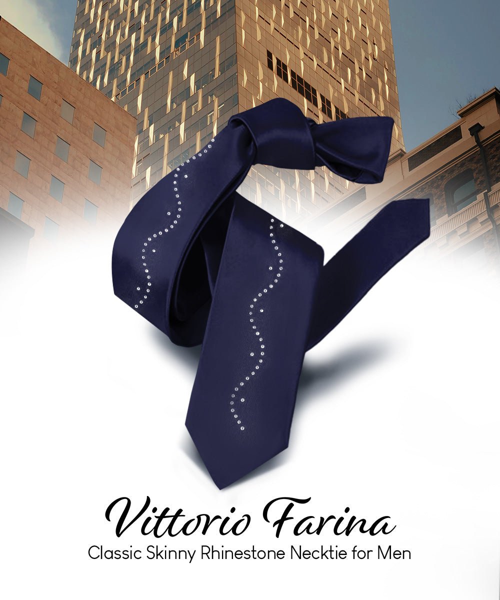 Vittorio Farina Men's Satin Skinny Necktie with Rhinestones