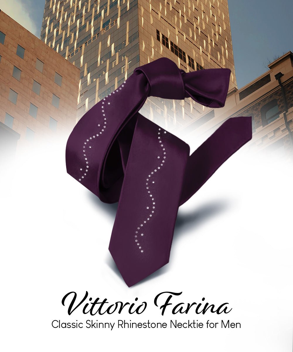 Vittorio Farina Men's Satin Skinny Necktie with Rhinestones