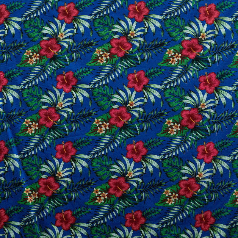 Hibiscus Plumeria Tropical Leaves All Over Design Cotton Fabric | Islands Fabric