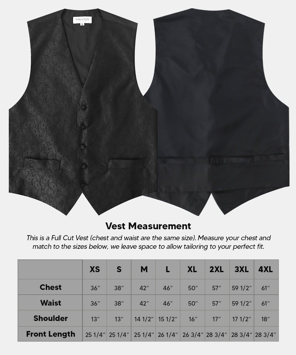 Vittorio Farina Men's Woven Paisley Vest, Necktie, Bow Tie and Pocket Square Set (Black Back)