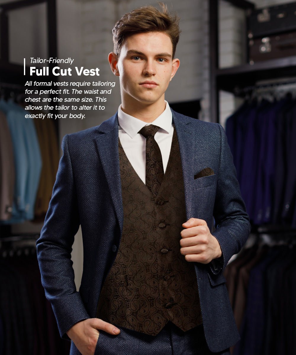 Vittorio Farina Men's Woven Paisley Vest, Necktie, Bow Tie and Pocket Square Set (Black Back)