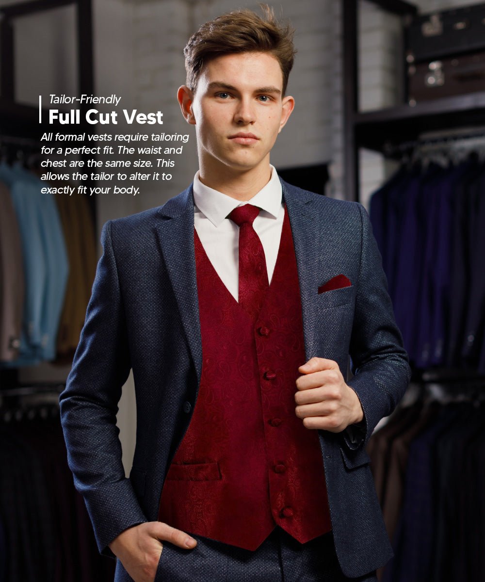 Vittorio Farina Men's Woven Paisley Vest, Necktie, Bow Tie and Pocket Square Set (Black Back)