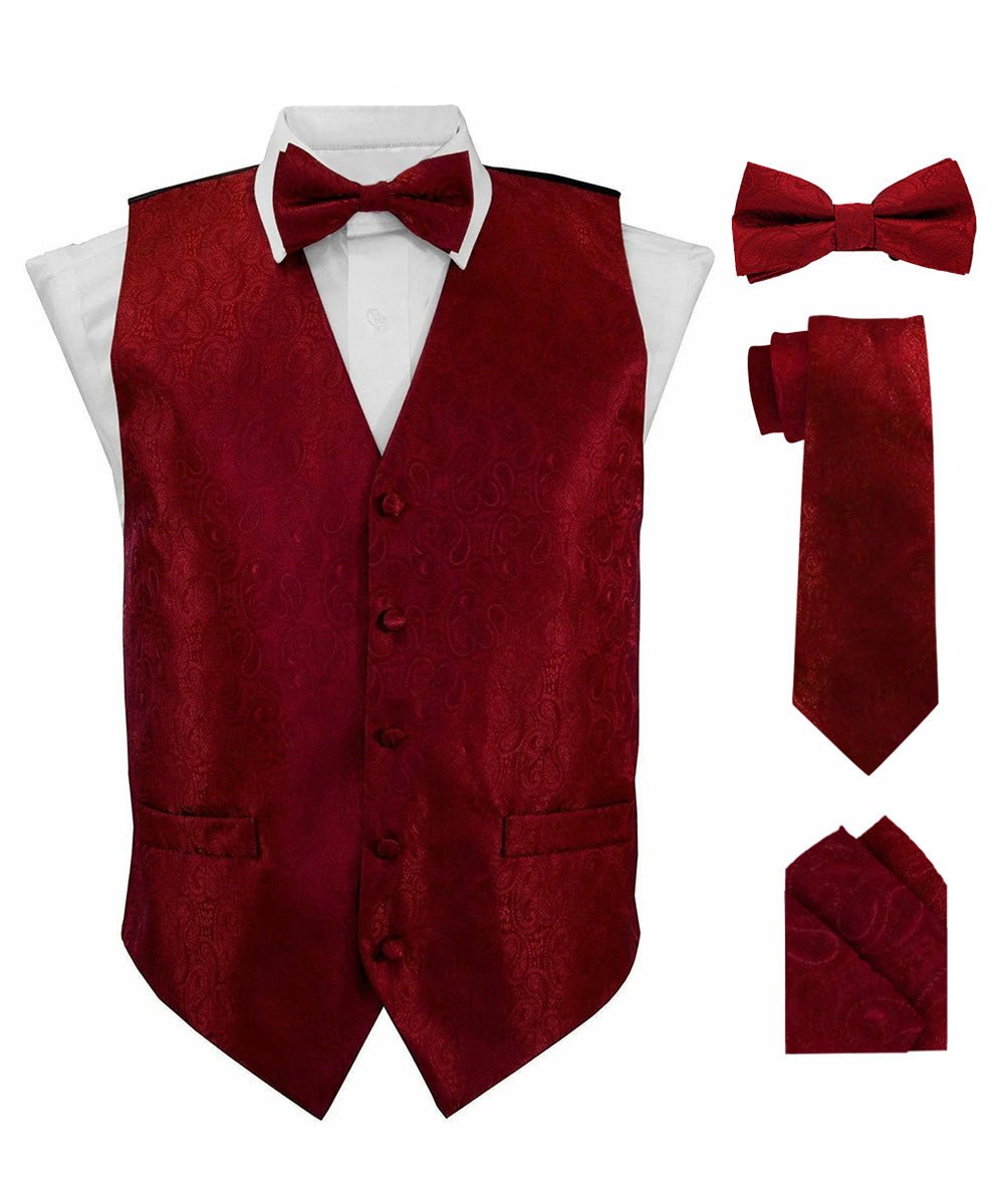 Vittorio Farina Men's Woven Paisley Vest, Necktie, Bow Tie and Pocket Square Set (Black Back)