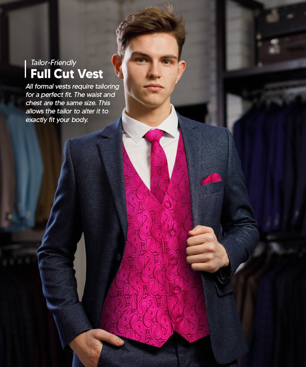 Vittorio Farina Men's Woven Paisley Vest, Necktie, Bow Tie and Pocket Square Set (Black Back)