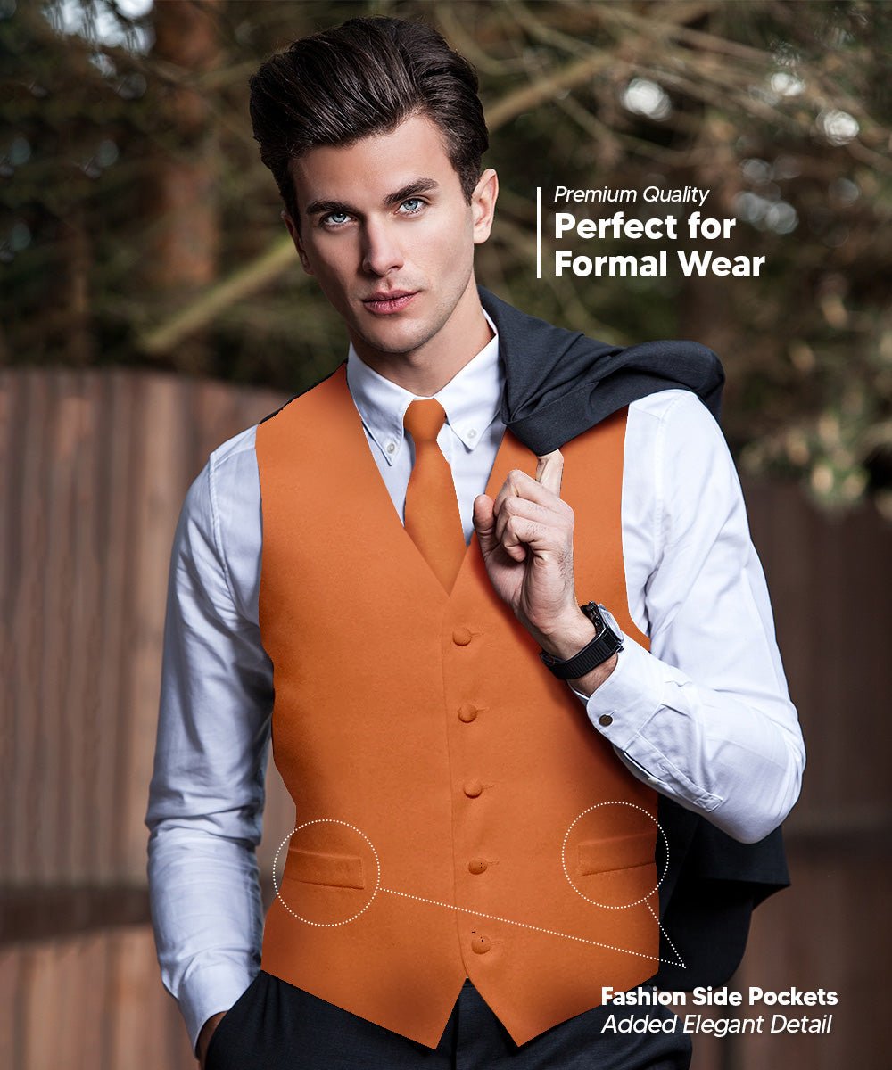 Vittorio Farina Men's Satin Vest, Necktie, Bow Tie and Pocket Square Set (Black Back)
