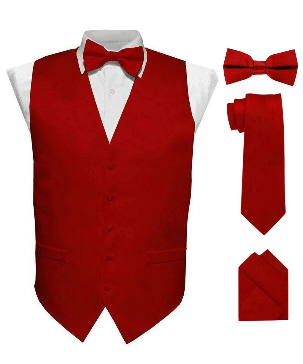 Vittorio Farina Men's Satin Vest, Necktie, Bow Tie and Pocket Square Set (Black Back)