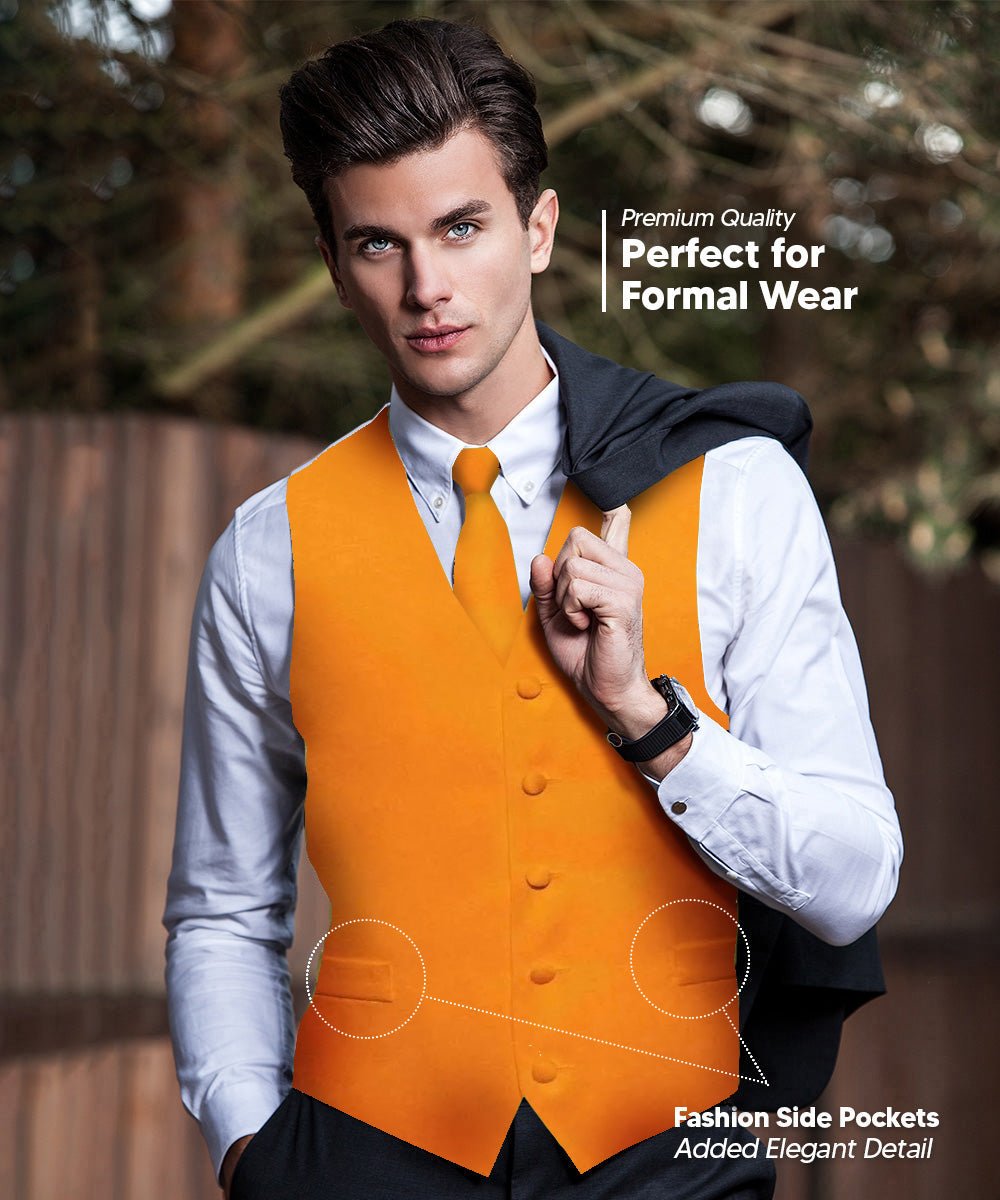 Vittorio Farina Men's Satin Vest, Necktie, Bow Tie and Pocket Square Set (White Back)