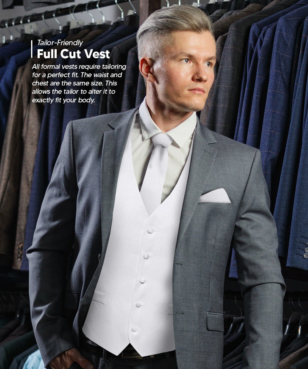 Vittorio Farina Men's Satin Vest, Necktie, Bow Tie and Pocket Square Set (White Back)