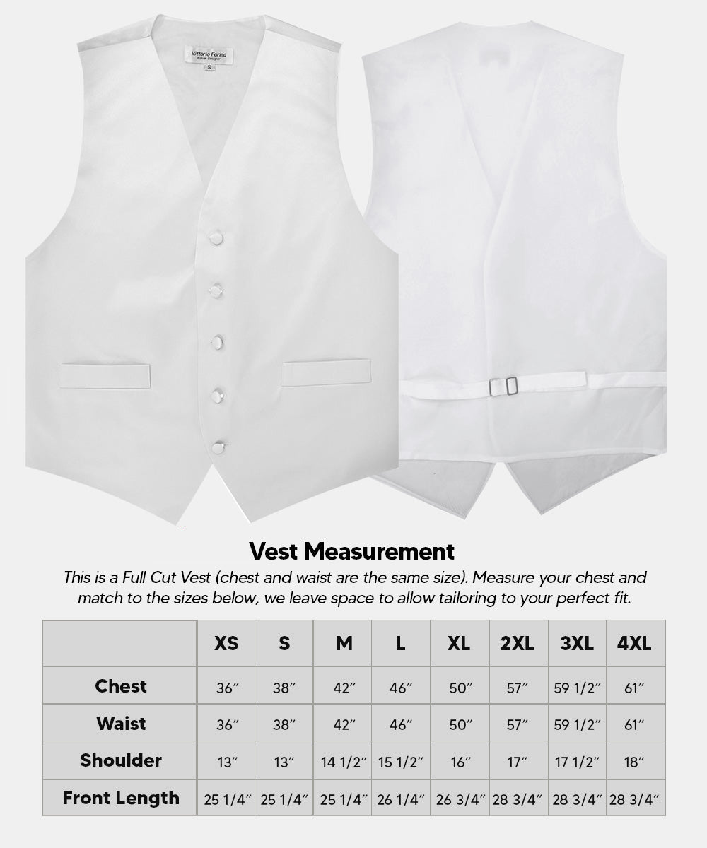 Vittorio Farina Men's Satin Vest, Necktie, Bow Tie and Pocket Square Set (White Back)