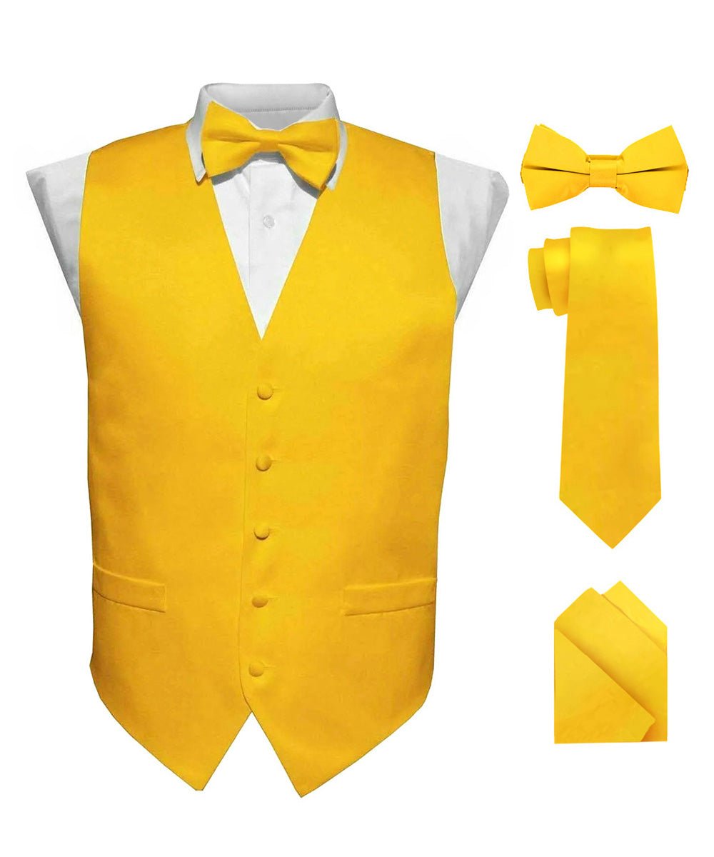 Vittorio Farina Men's Satin Vest, Necktie, Bow Tie and Pocket Square Set (White Back)
