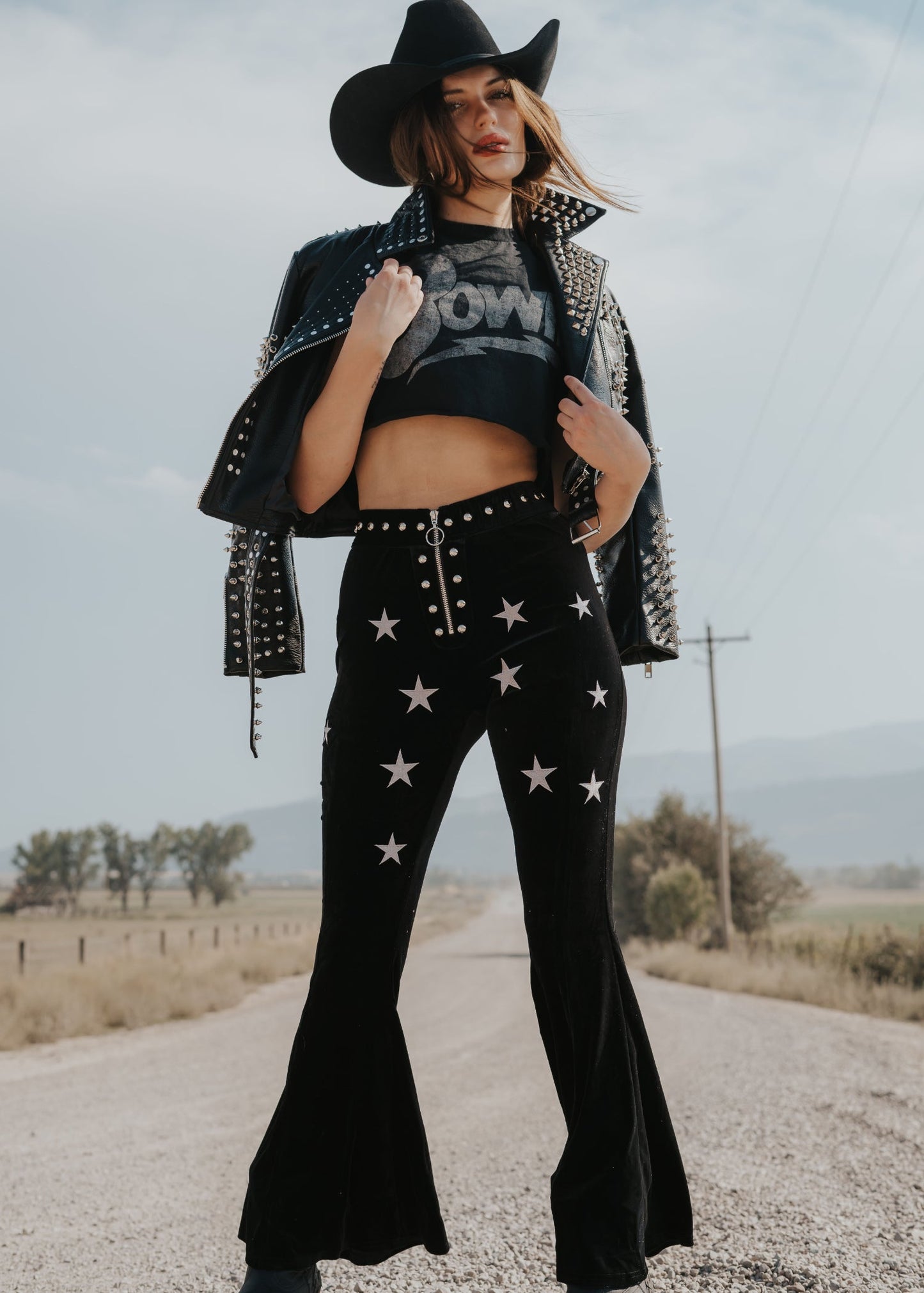 Star Studded Velvet Bell Bottoms