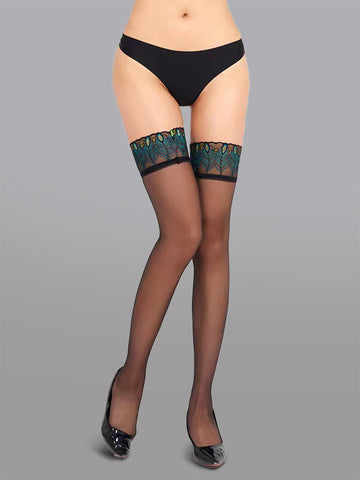 Sexy Peacock Lace Trim Thigh High Stockings